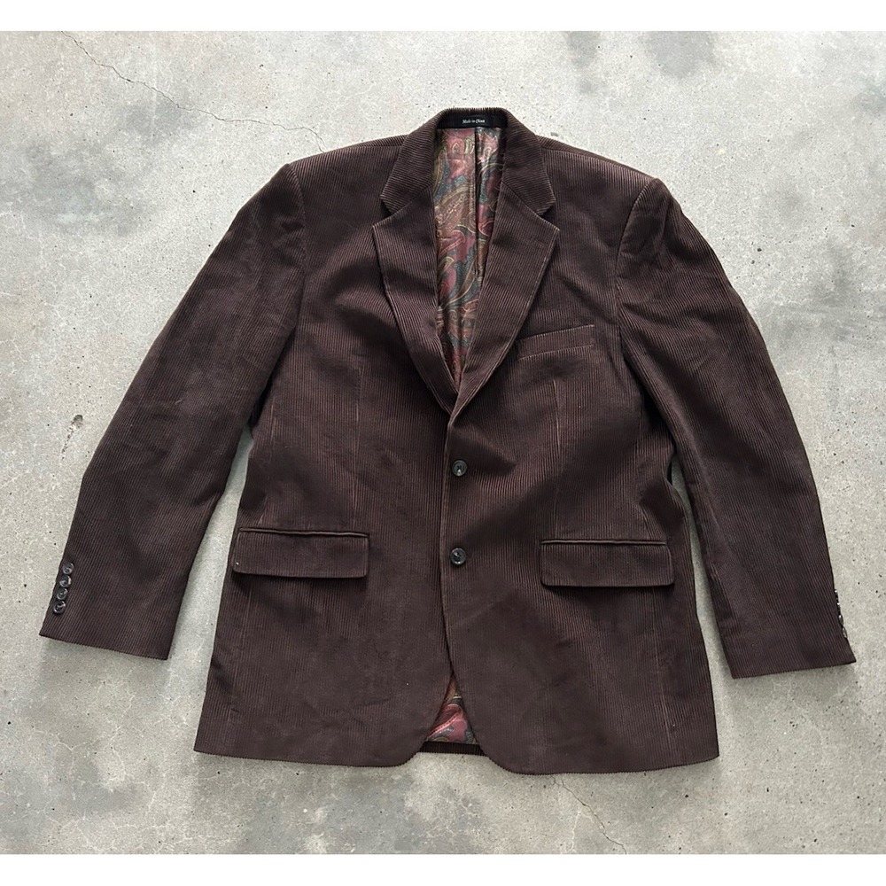 Ralph Lauren Brown Corduroy Blazer Suit Jacket Size 462L Paisley Lining